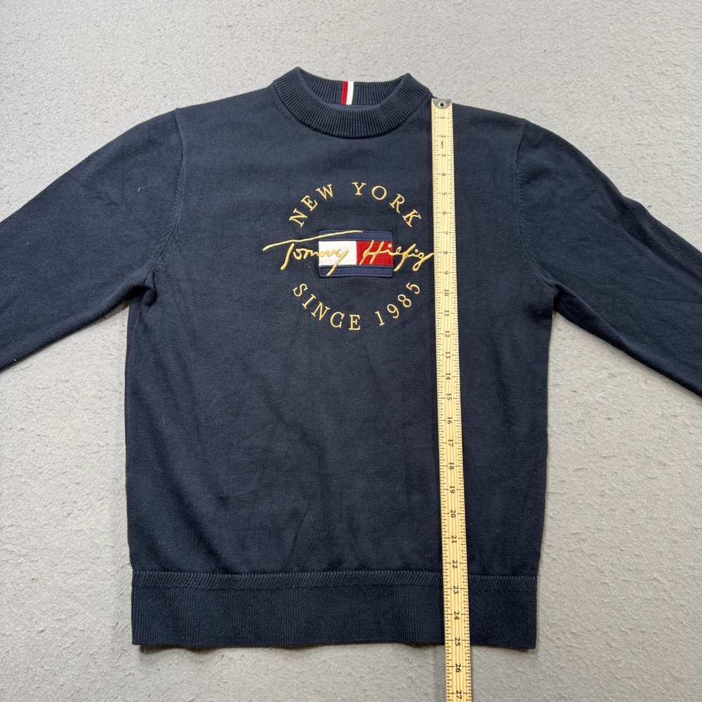 Vintage Tommy Hilfiger Sweater Men's M Navy Blue Crewneck Pullover Knit Varsity - Picture 4 of 5